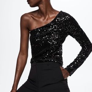 NWT Mango Asymmetrical sequined t-shirt